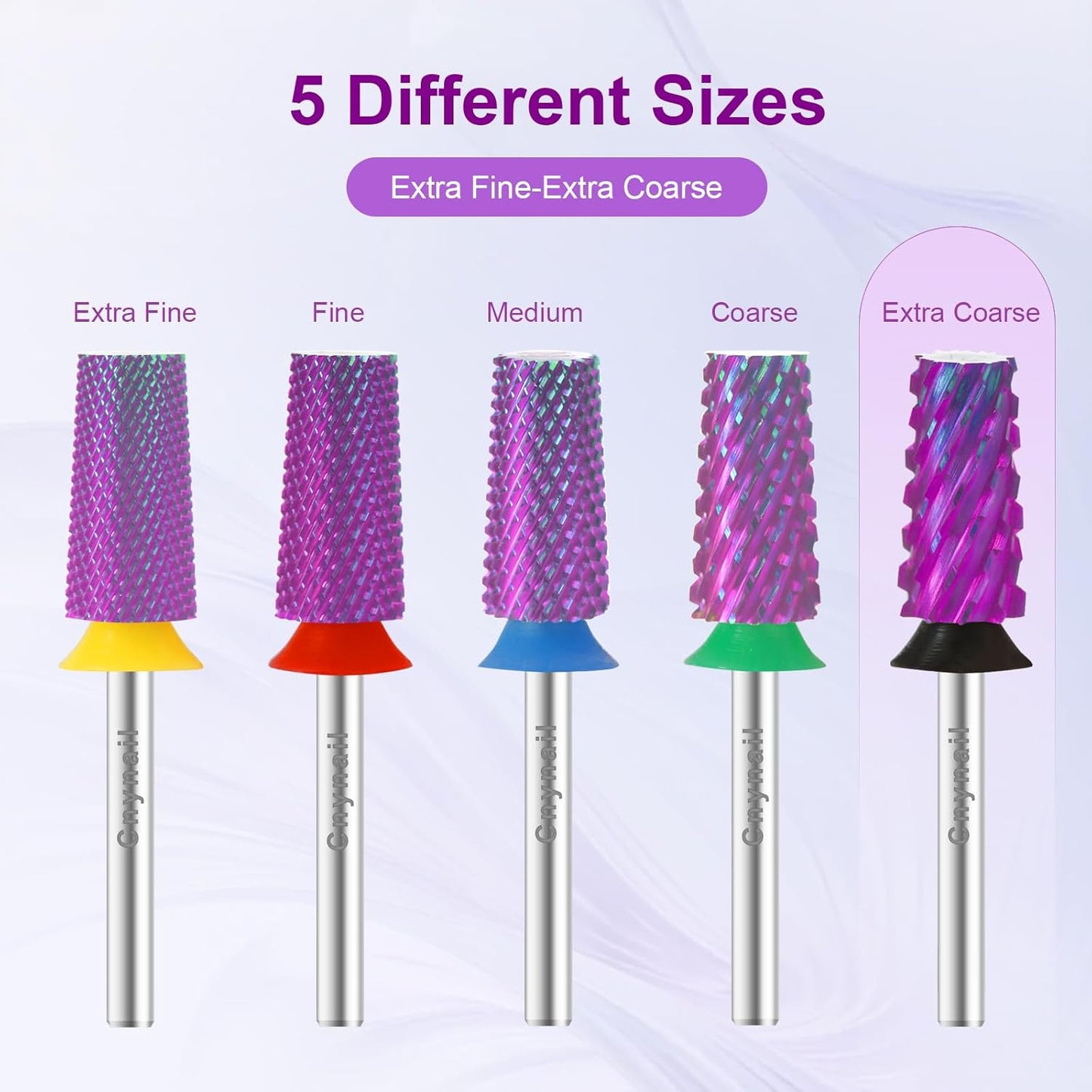 Cnynail 3/32" Large Tapered Barrel Flat Bit Tungsten Carbide Nail Drill Bit Safety Bit for Gel & Acrylic Removal, 2- Way Rotating Efile Tip, Salon Electric File Accessory (XC Girt, Purple)
