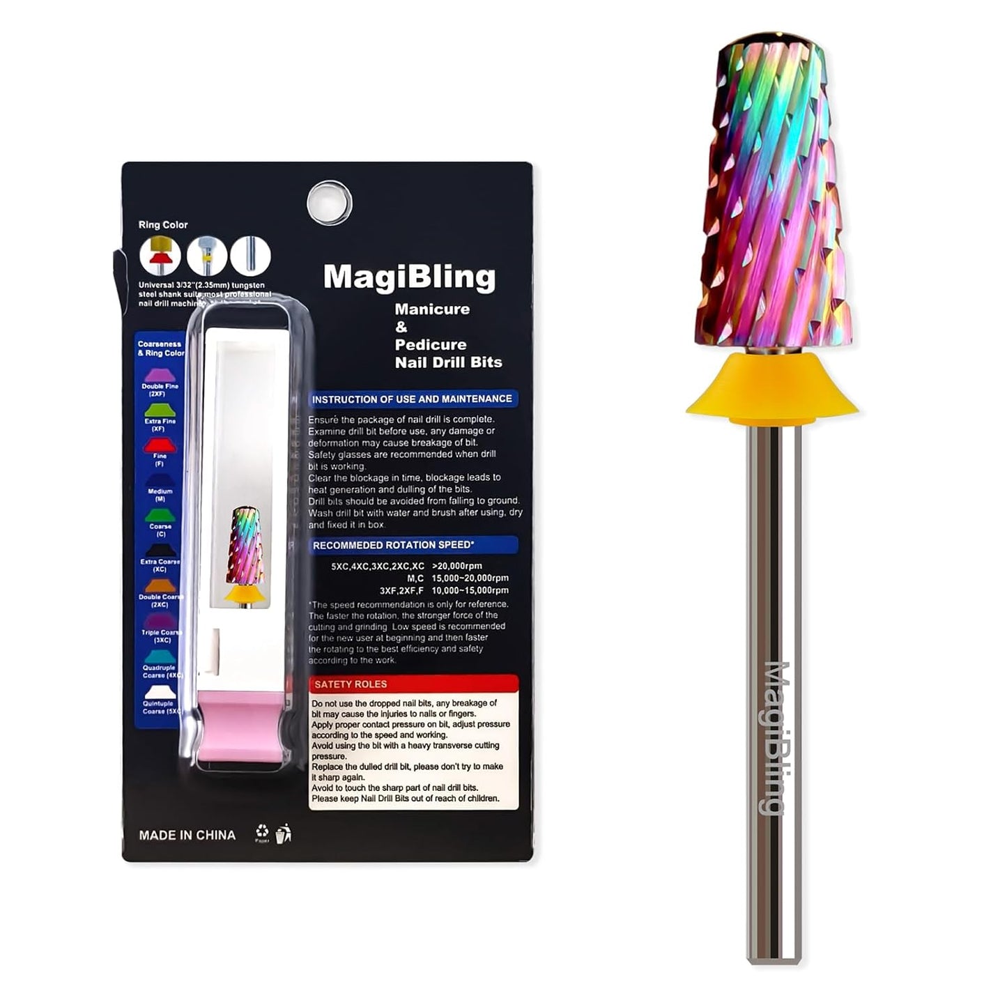 Round Top Nail Drill Bits, Cross Cut Tapered 3/32'' Safety Tungsten Carbide Professional Bit, Remove Gel Fast, Left Right Hand Use, Acrylic Nail Polish, Technicians Bits, Double Coarse.