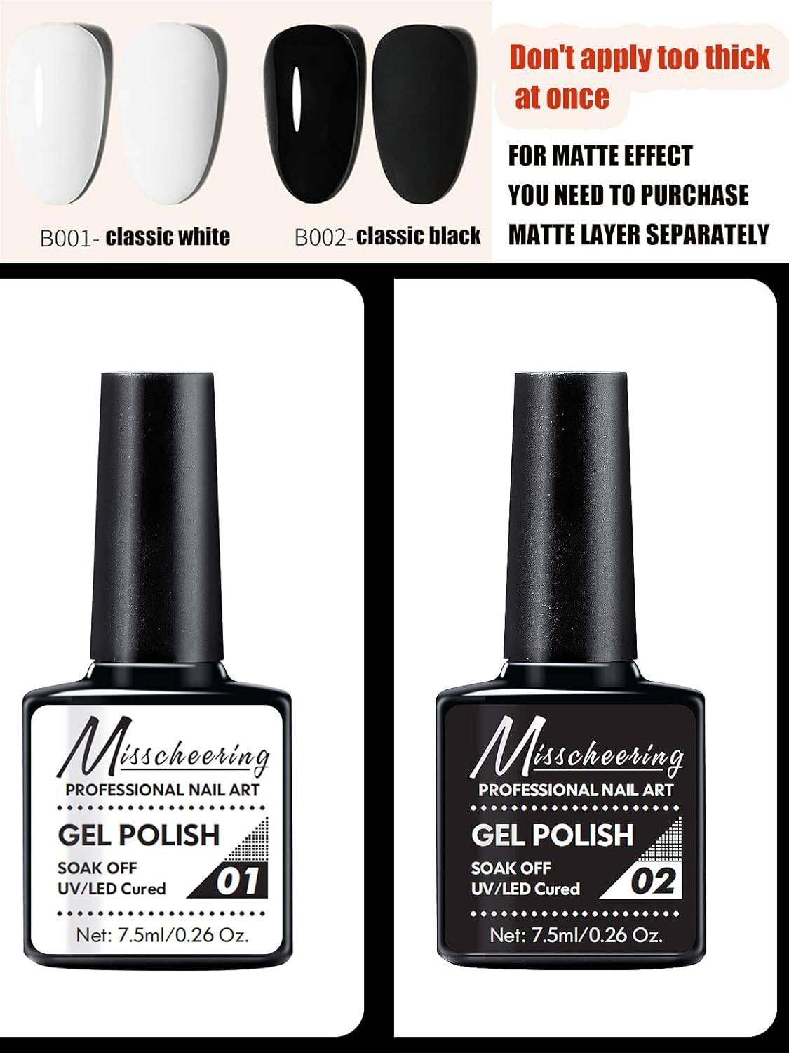 French Nail Stamper Gel Nail Polish Kit with Nail Art Brush Dotting Pens, Gorvalin Black & White UV Gel Nail Polish French Manicure Kit for French Tips DIY Nail Design