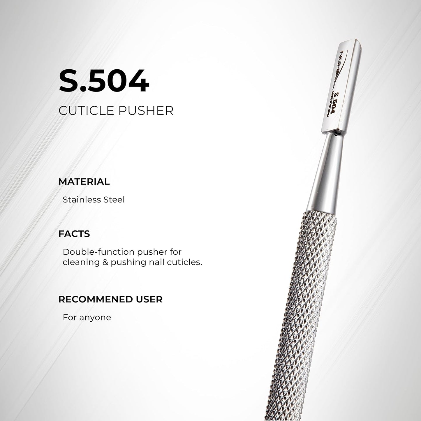 NGHIA Pusher - S-504 (Stainless Steel) | Double–Ended Nail Cleaner and Spoon Pusher | Premium Quality for Nail Care | Ergonomic Design | Suitable for Professional & Home Use