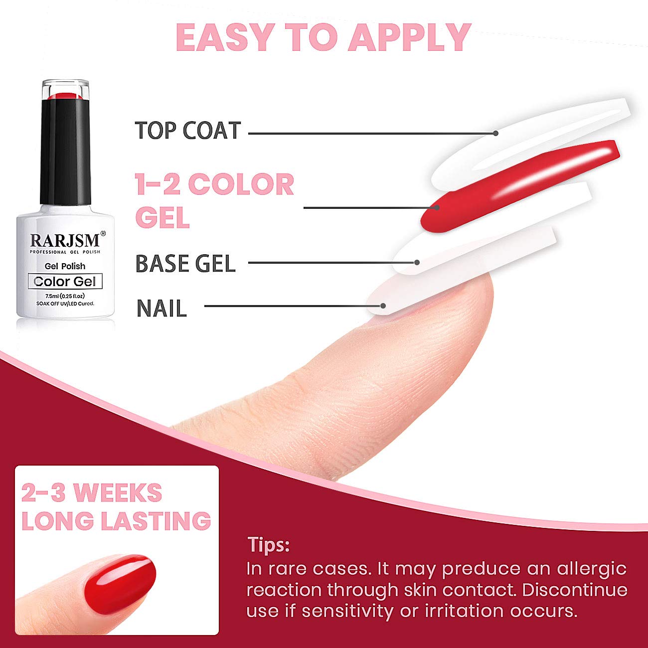 RARJSM Gel Nail Polish Kit, Glitter Rose Gold Silver Gel Polish, Pastel Pink Classic Red Black White Nail Polish Set, Curing Required Nail Art Manicure Salon 7.5ML Each Bottle