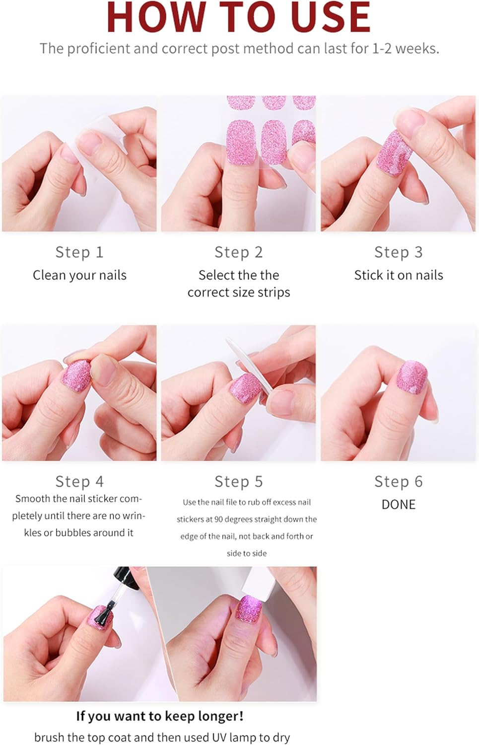 No Lamp Gel Nail Strips 44 Pcs Wraps - Gradient Brown + Pink Purple, Easy Apply Gel Nail Stickers Long Lasting, Salon-Quality, 4 Prep Pads, 2 File, 2 Wooden Stick