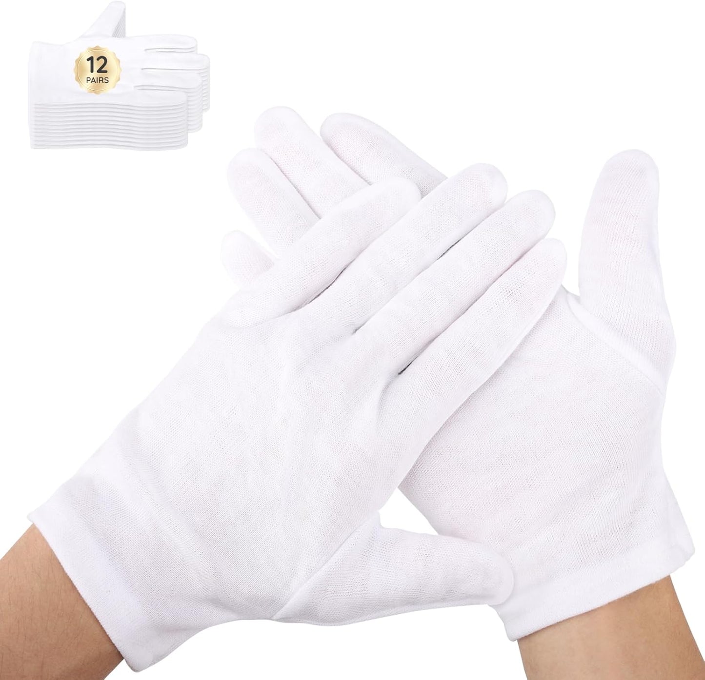 Segbeauty 24 Counts White Cotton Gloves, Large Thick Hand Gloves Moisturizing Overnight Sleeping for Dry Hands, 12 Pairs Washable Cotton Work Gloves, White Lotion Gloves Overnight for Men and Women