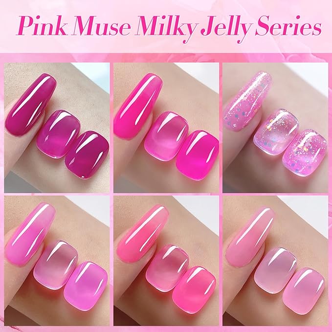 Born Pretty Jelly Pink Gel Nail Polish Halloween Milky Hot Pink Ghost Translucent Gel Polish Soak Off U v LED Light Cure Nail Art Kit for Salon Manicure and DIY at Home