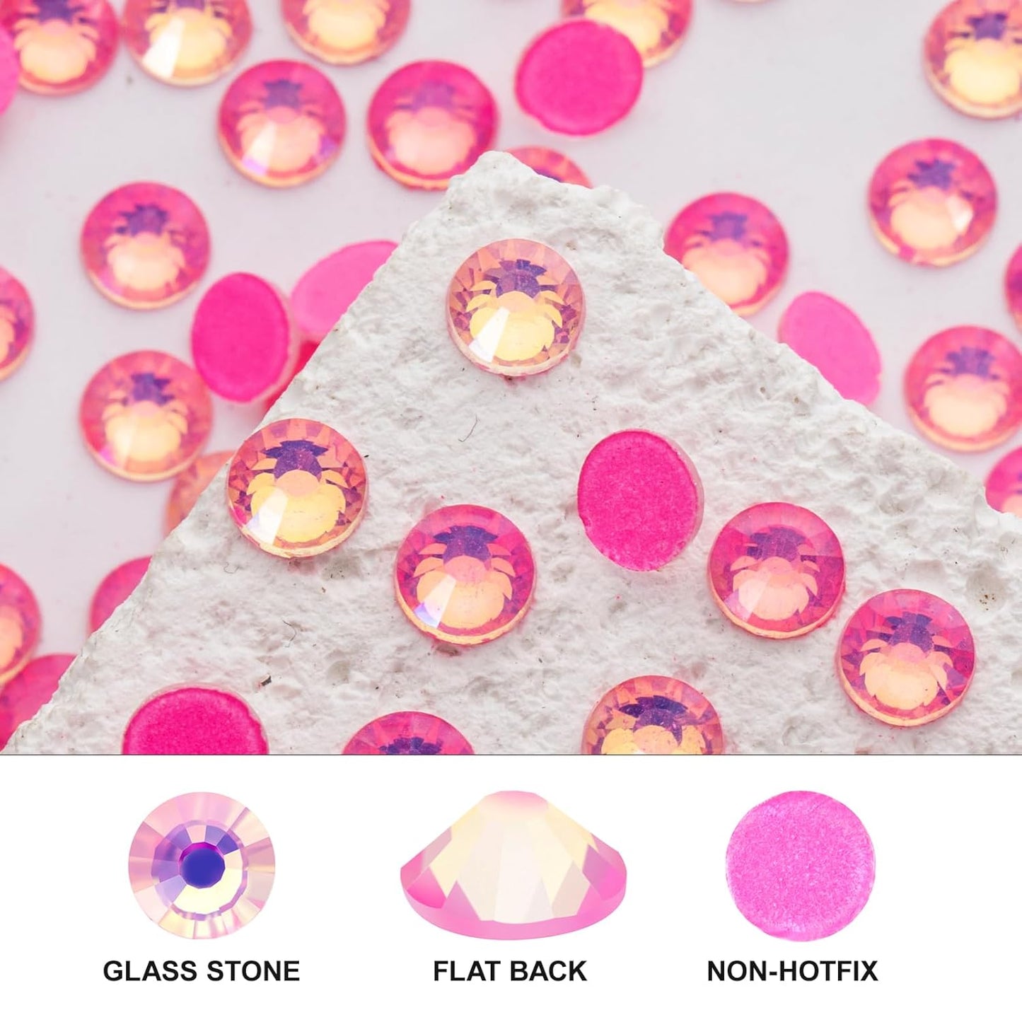Novani 3000 Pieces Flatback Rhinestones Glass Round Gems F-Pink Crystals for Nail Art DIY Crafts Clothes Shoes,SS6,1.9-2.0mm