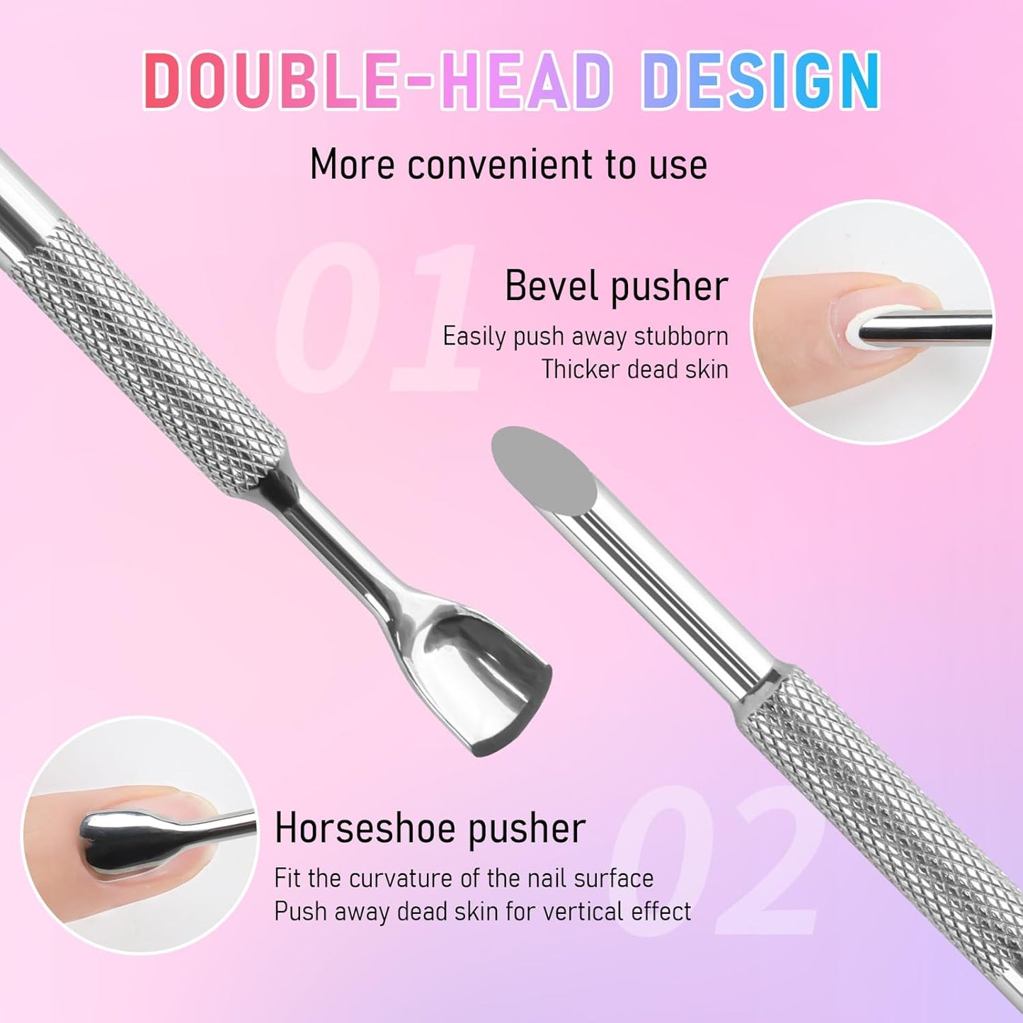 Pre-Treatment Cuticle Pusher, Dual Ended Cuticle Remover Russian Prep Nail Pushers with 100/180 Grit Sandpaper Sheets, Nail Care for Manicure Pedicure Nail Art and Foot Salon Home