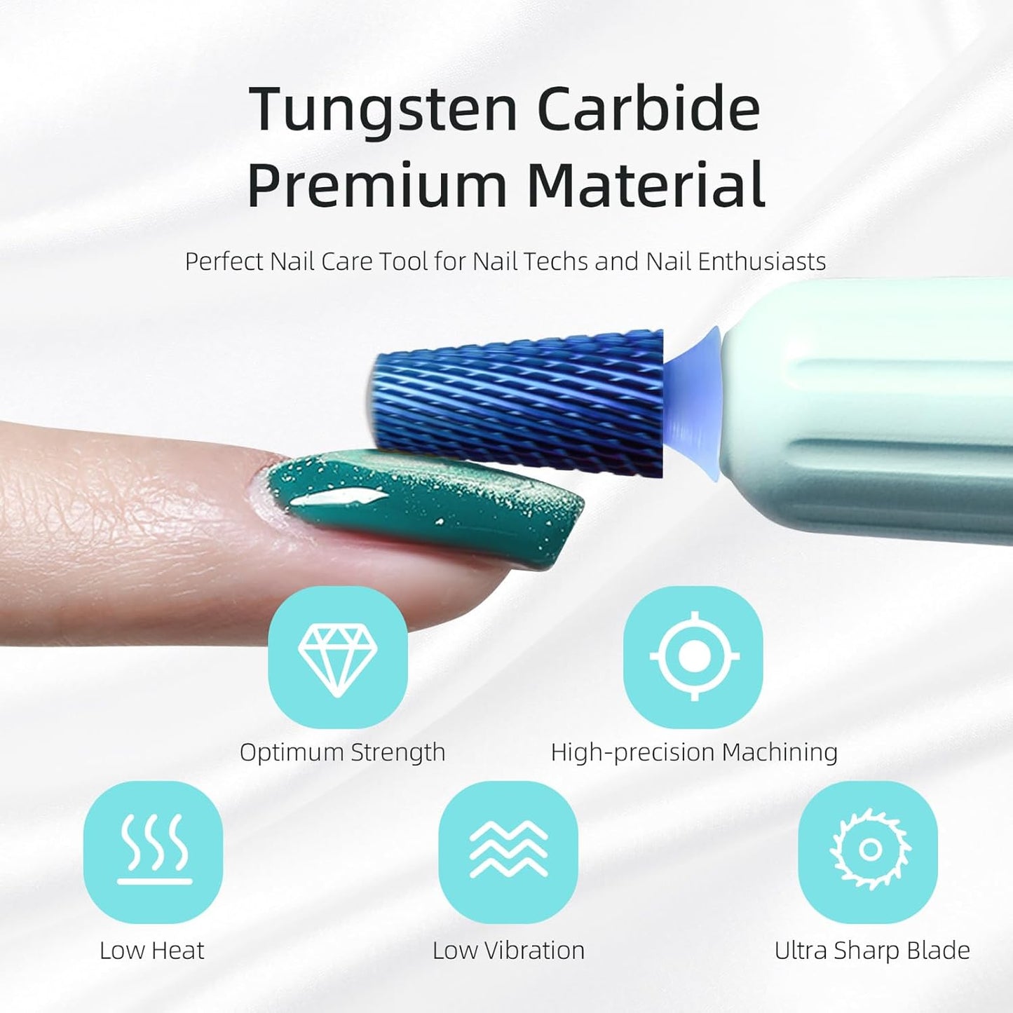 Safety Tapered Nail Drill Bits, Medium Blue Nano Smooth Top Barrel Nail Bit, 3/32 Two-way Carbide Drill Bits for Nails, Electric Drills Files Accessories Removal Manicure Gel
