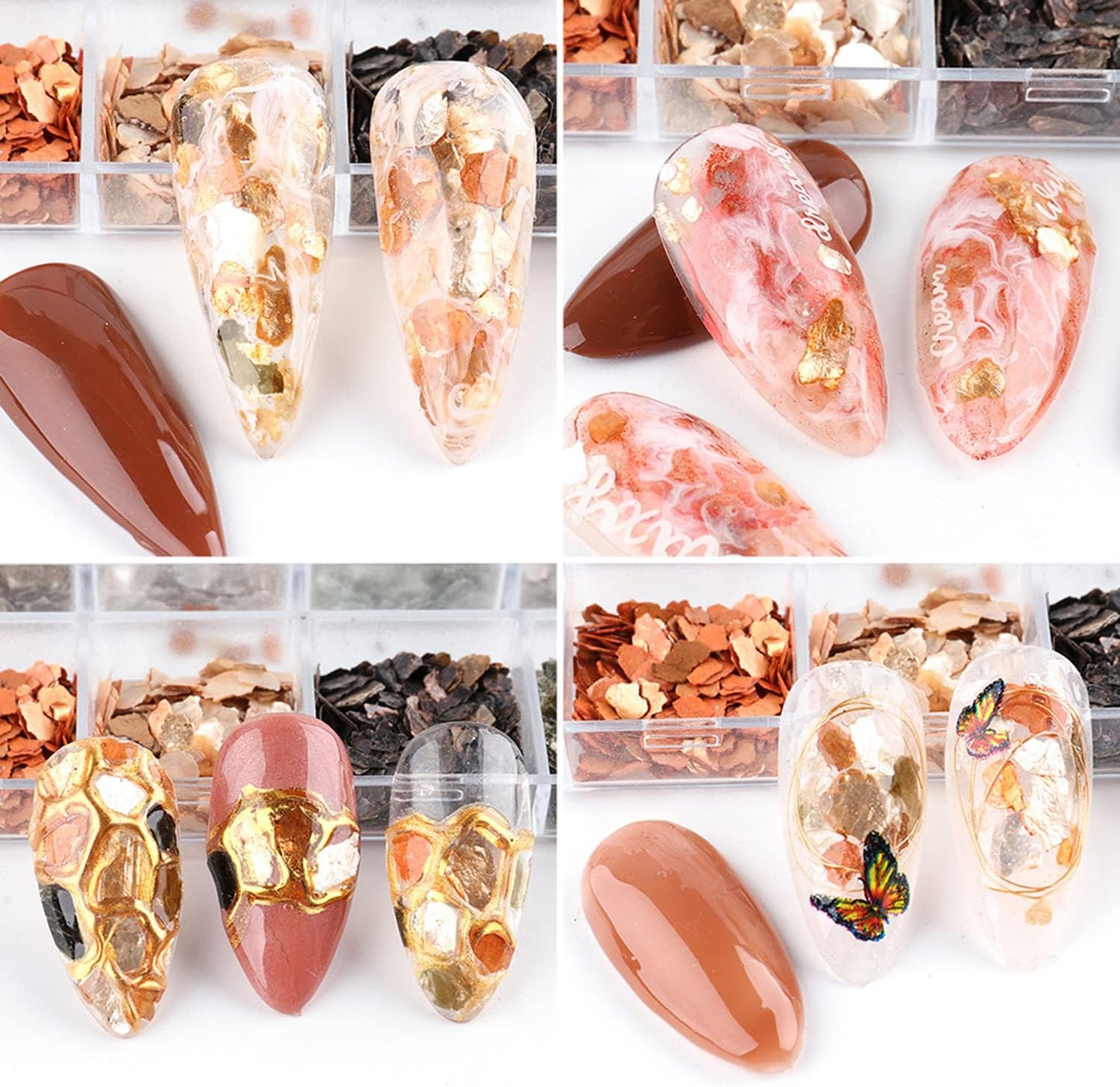 Mica Marble Nail Art Flakes, Holographic Japanese Style 3D Nail Glitter Sequins Design, 3D Mica Marble Nail Slices Acrylic Nails Supplies for Women Manicure Charms Decorations, DIY Resin Nail Art Tips