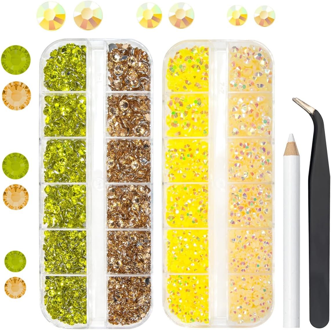 Champagne Lemon Yellow Jelly Resin Rhinestones Bulk for Crafting 3mm 4mm 5mm Flatback Crystal Stones Non-Hotfix Gems Diamonds Charms Supplies for Nails Eyes Face Makeup Crafts Tumblers Bottles