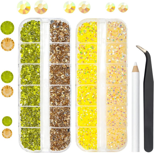 Champagne Lemon Yellow Jelly Resin Rhinestones Bulk for Crafting 3mm 4mm 5mm Flatback Crystal Stones Non-Hotfix Gems Diamonds Charms Supplies for Nails Eyes Face Makeup Crafts Tumblers Bottles