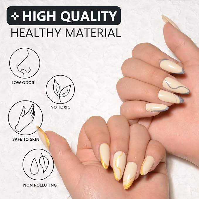 2pcs Metallic Gel Liner Nail Art Silver Bronze Gold Set, Nail Polish 10ml Build in Thin Brush Shine Soak Off UV/LED Manicure Gold and Silver Gel Liner Nail Art