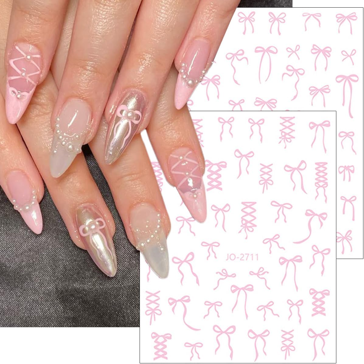 6Sheets Bow Nail Stickers 3D Self Adhesive Colorful Bow Nail Decals Pink Red Black Bowtie Nails Art Stickers Cute French Bows Nails Decorations Supplies for Women Girls DIY Acrylic Manicure Salon