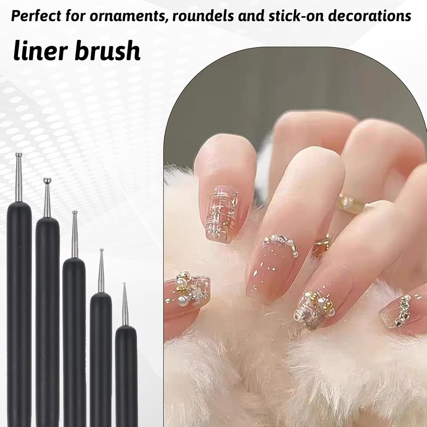 5Pcs Nail Dotting Liner Tools Double-End Nail Art Brushes Kit Nails Art Gel Polish Liner Brushes Dotting Pen Tools Painting Arts Design Brush Set for Long Lines, Thin Details, Fine Drawing Black