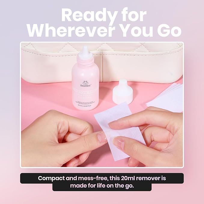 Beetles Non Acetone Nail Polish Remover - 0.67Fl Oz/20ML Controllable Nourishing Formula Acetone Free Nail Polish Remover - Non-Drying - Professional Quick and Gentle Removal for Natural Damaged Nail