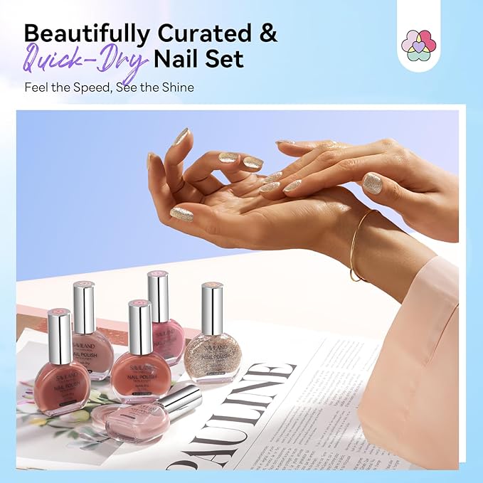 SAVILAND Color Artistry Nail Polish Set: 6Pcs Neutral Nude Pink Glitter Quick Dry Nail Polish Fall Winter Mini 12-Free Fingernail Polish Vegan Nail Toes Lacquer DIY Manicure Women Gift Home Use