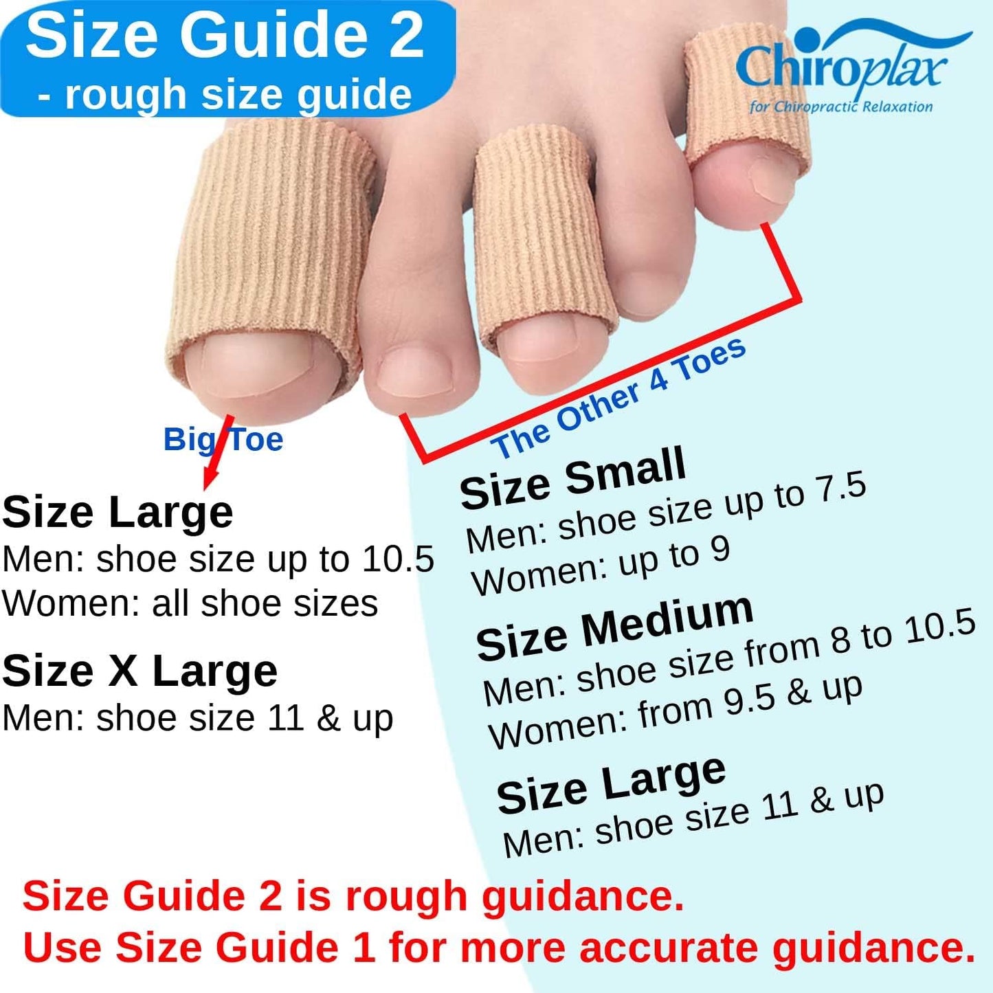 Chiroplax Toe Tubes Sleeves Protectors Cushions Fabric & Gel Lining Separator Tubing Finger, Bunion, Hammer Toe, Callus, Corn, Blister (5 Pack, Size X-Large)