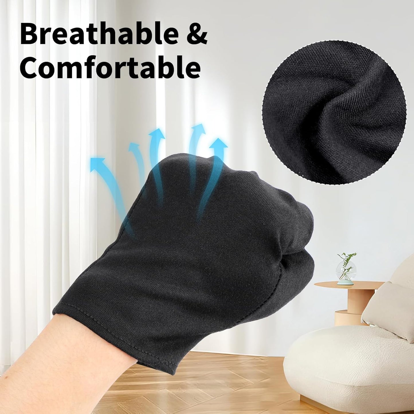 10 Pairs Extra Large Black Cotton Gloves for Dry Hands Sleeping, Men and Women Moisturizing, Black Work Gloves for Photography, Coin Handling, Jewelry, with Pack of 40 Touch Screen Stickers