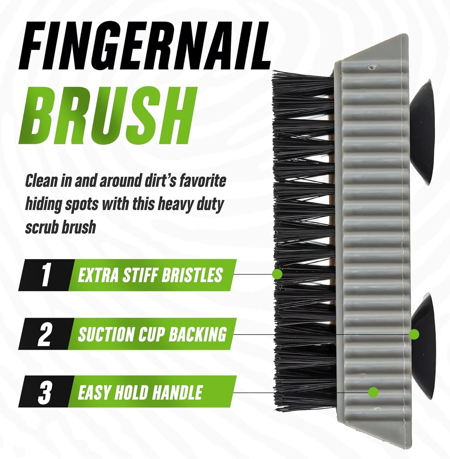 Grip Clean Nail Brush for Cleaning Fingernails – Heavy Duty Nail Brush with Extra Stiff Bristles - Fingernail Brush & Nail Scrubber Brush with Suction Cup Backing for Men & Women - 4 Pack