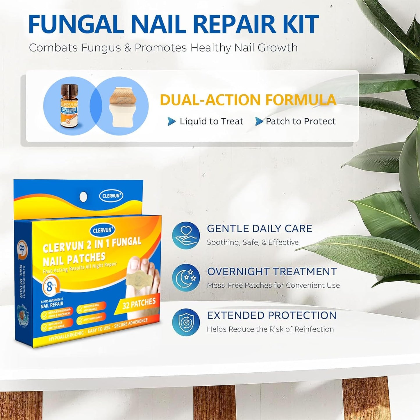 Fungus Nail Patches - 32 Pcs - Toe Nail Fungus Treatment Extra Strength, Fungal Nail Patches for Toenails, 8-Hour Nail Repair for Damaged Nails for Men and Women Overnight Renewal