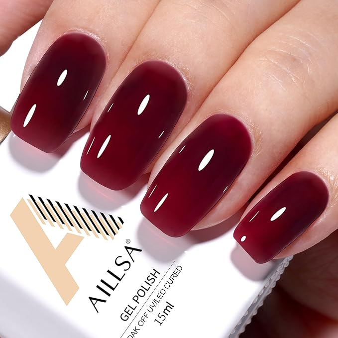 AILLSA Dark Red Gel Nail Polish, 15ml Soak Off UV LED Cure, Nail Gel for DIY Manicure at Home & Salon