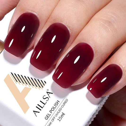 AILLSA Dark Red Gel Nail Polish, 15ml Soak Off UV LED Cure, Nail Gel for DIY Manicure at Home & Salon