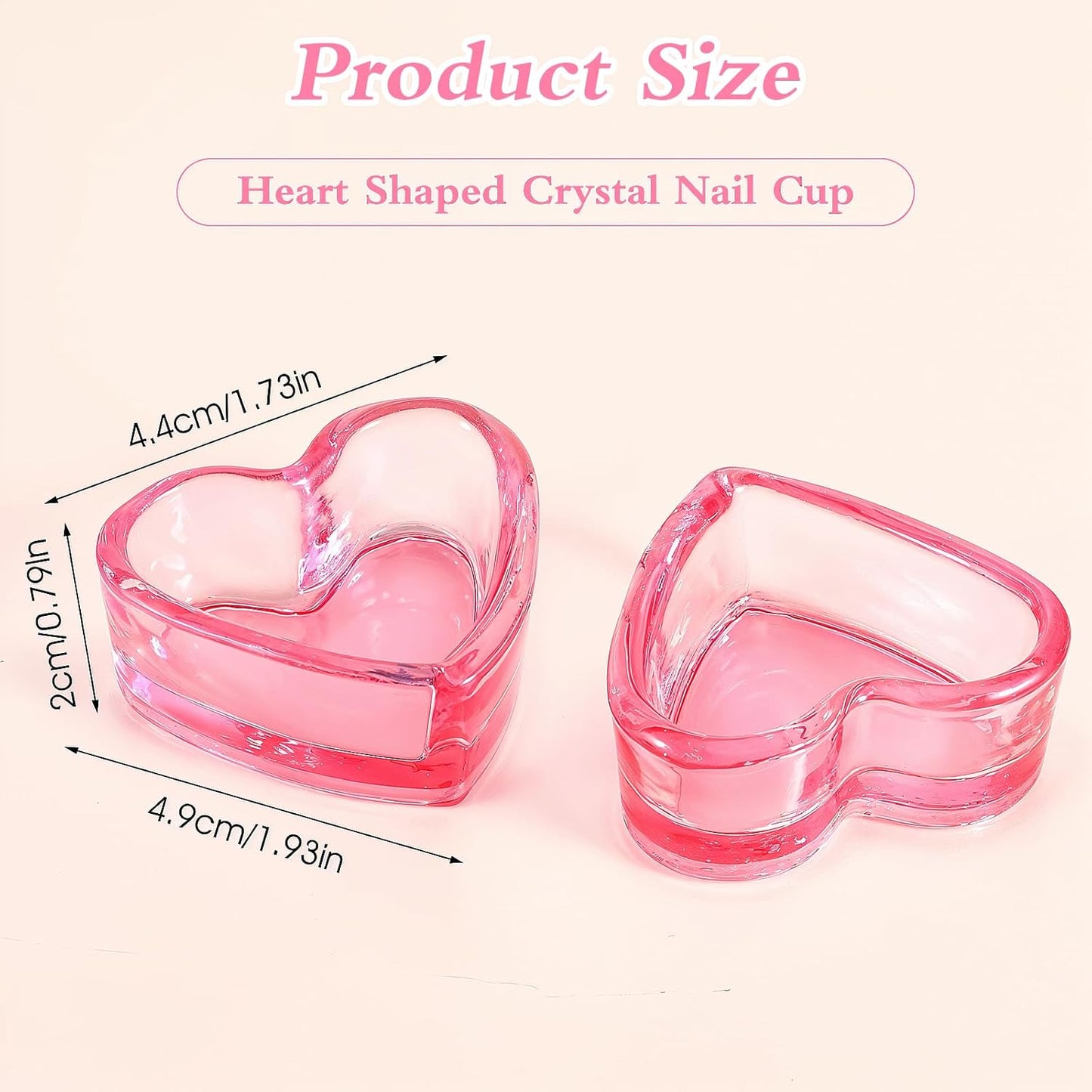 Ouligay Dappen Dish for Monomer, 2pcs Heart-Shaped Dampen Dish for Nails, Glass Monomer Dish, Crystal Monomer Cup for Acrylic Liquid, Nail Art Tools, Pink