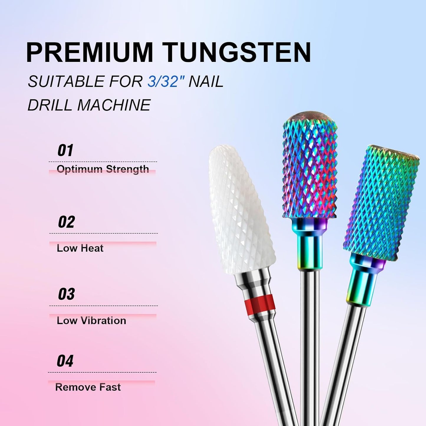 3/32'' Nail Drill Bits Set – 8pcs Tungsten Carbide & Ceramic and Diamond Bits for Acrylic, Gel & Cuticle Removal – Professional Electric Nail File Kit for Manicure, Pedicure – Home & Salon Use