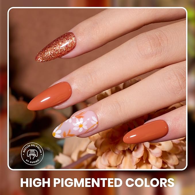 Beetles Fall Gel Polish Set - Toy Eden Gel Nail Polish Set 20 Colors Brown Orange Red Purple Glitter Shell Shread Green Nude Blue 24pcs with Base Coat Glossy Matte Top Coat Gifts for Women