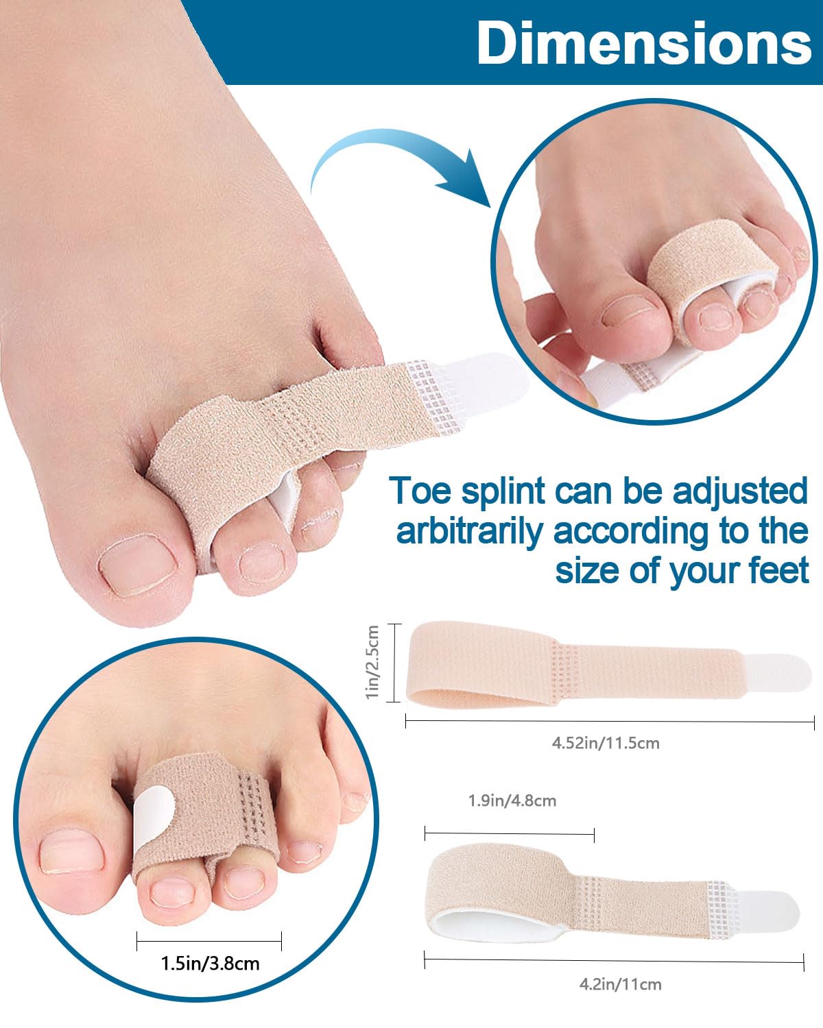 10Pc Fabric Toe Wraps for Women Broken Toes Hammer Toe Corroector Straightener, Toe Splint Buddy Tape Toe Bandages Protectors for Broken Toe, Crooked Toes, Curled Toes
