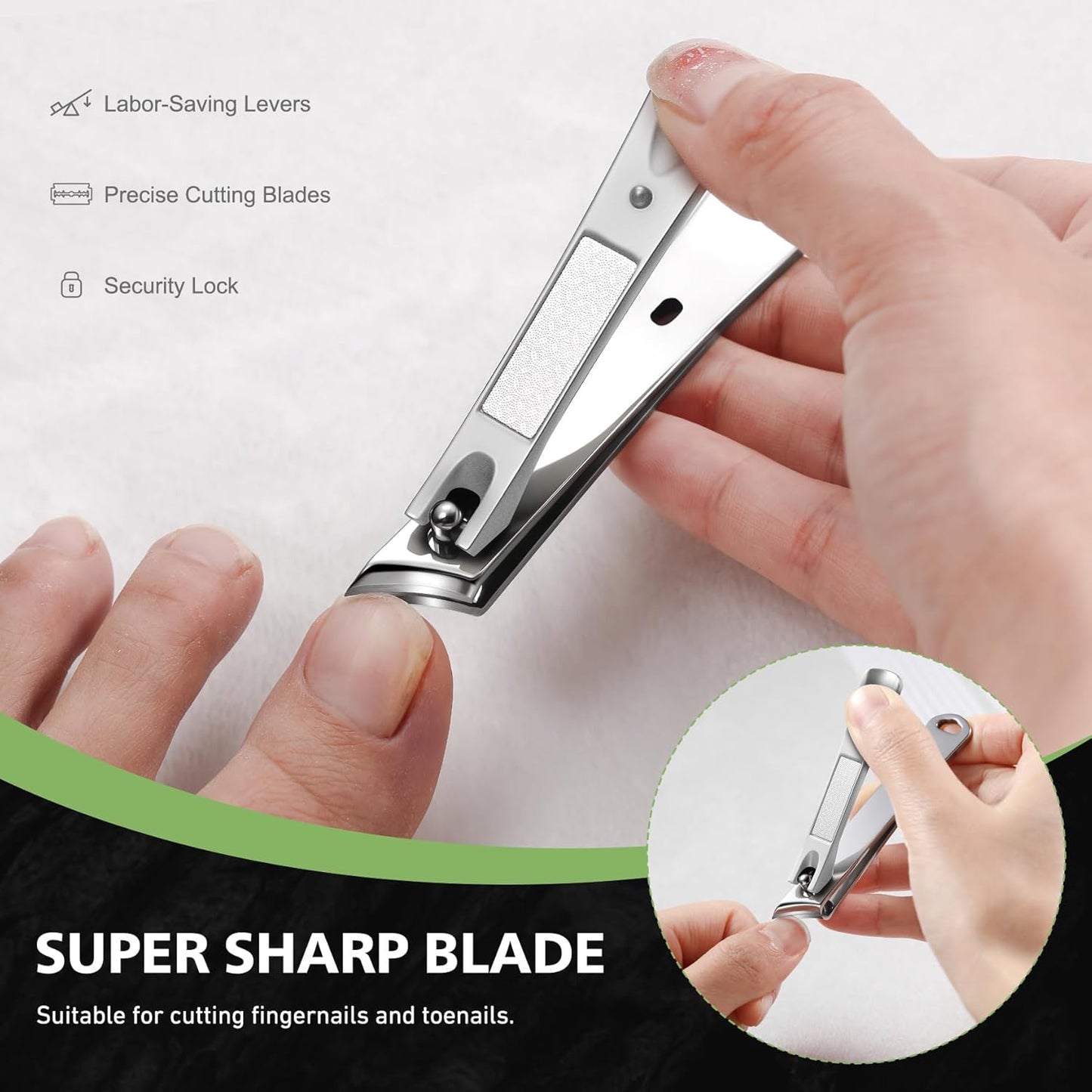 Slanted Curved Blade Ingrown Toenail Clippers for Thick Toenails, Angled Toe Nail Fingernail Cutter Trimmer for Seniors and Men - Black (Pear Silver)