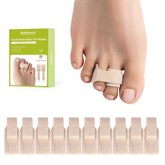 Bukihome Hammertoe Corrector - 10 Pack Toe Straighteners - Broken Toe Wraps - Realign Bent, Curled, Crooked, Claw, Hammer Toes - Toe Corrector Splints for Men and Women (Large, Beige)