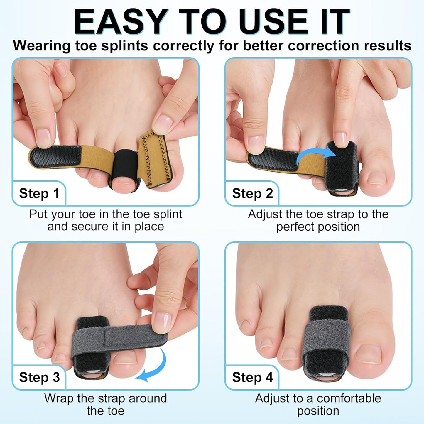 4pcs Hammer Toe Straightener with Aluminum Plate, Adjustable Hammer Toe Corrector for Women & Men,Toe Splints Wraps Relief for Curled, Bent Toes,Crooked & Broken Toes(Large)