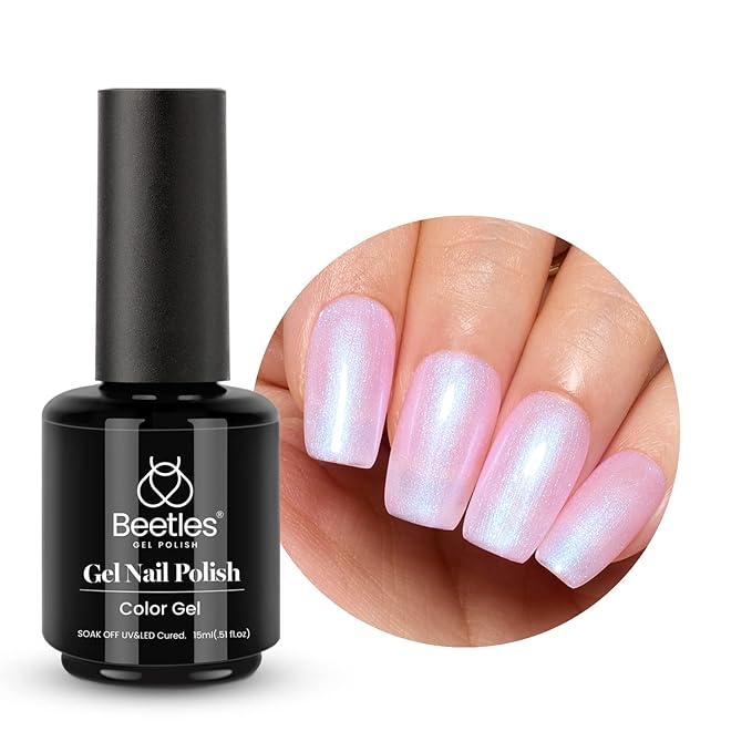 Beetles Baby Pink Gel Polish - 15ml Shimmer Nail Polish Pearl Gel Polish Blue Glitter Nail Gel Soak Off Uv LED Nail Lamp Nail Art Manicure Salon DIY Home
