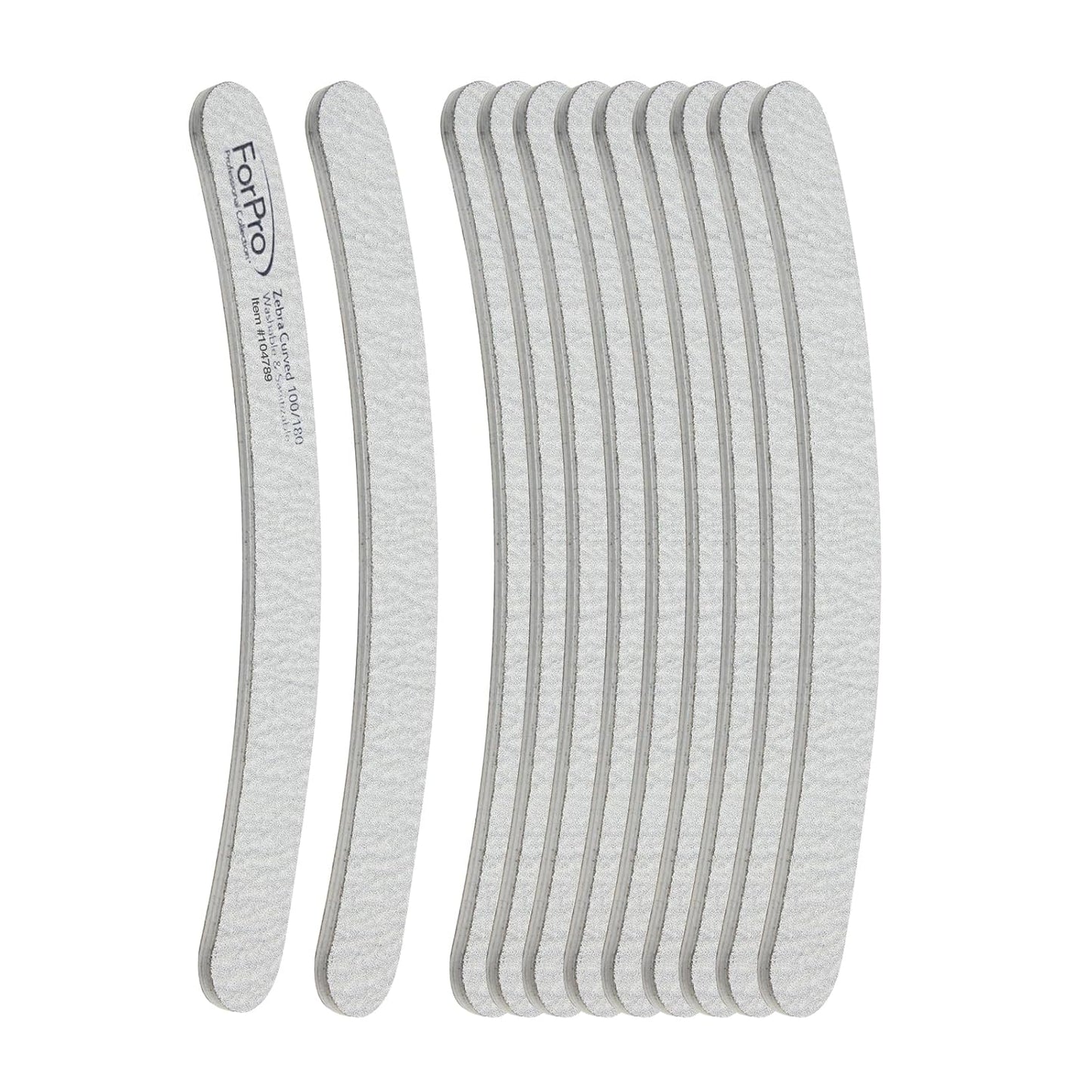 ForPro Professional Collection Zebra Curved Foam Board, 100/180 Grit, Double-Sided Manicure and Pedicure Nail Files, 7” L x .75” W, 12-Count