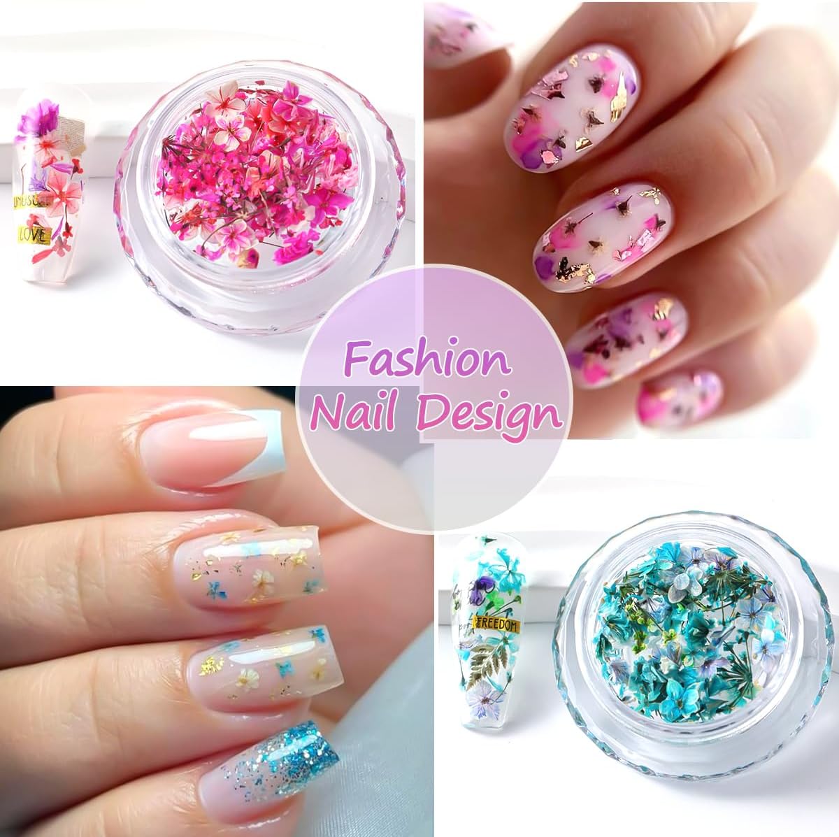 8 Boxs Dried Gypsophila Flowers Nail Art Decoration Mixed Mini Hydrangea Floral Petals Charms Plant Jewelry Accessories for DIY Crafting Nail Design Supplies (Multi-Color)