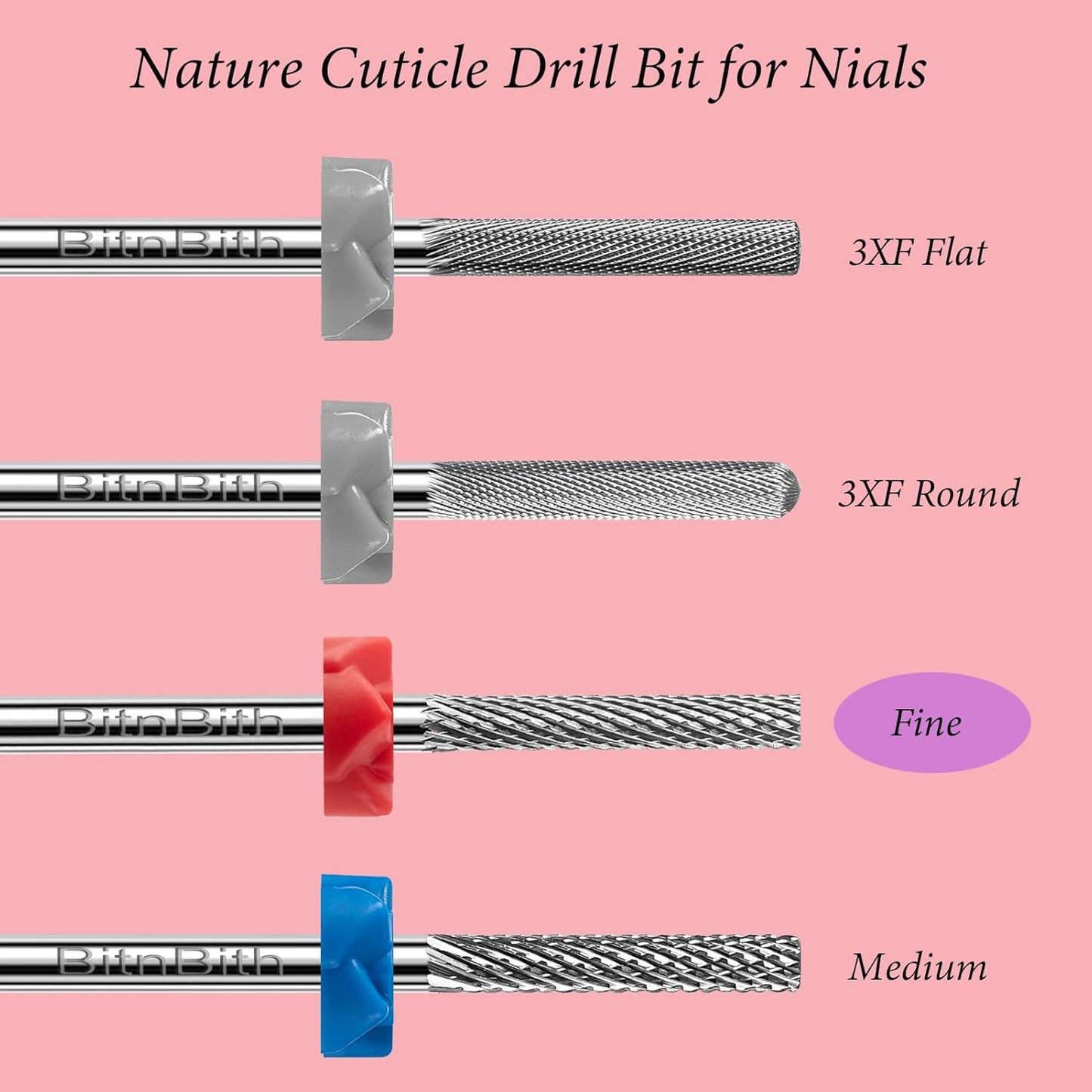 Nail Drill Bits Safety Cuticle Nail Buffer Bit 3/32",Tungsten Carbide Professional Drill Bit for Nail Prepare Nail Bed File Dead Skin Cleaning,Manicure 2-Way Rotate For Nail Home Salon,Fine
