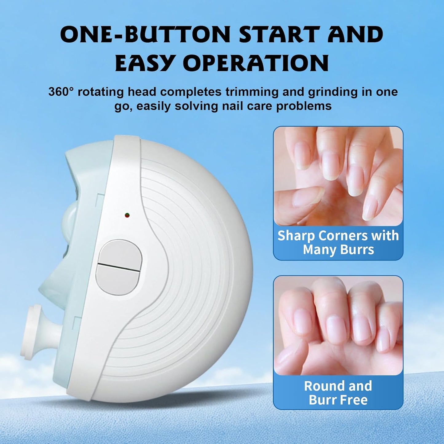 Electric Nail Clipper, 2 in 1 Automatic Nail Trimmer with Polishing, 3 Speeds Strong Power Nails Trimmer with Light, Clip Storage, Rechargeable Toenail Clippers for Adults Seniors (White)