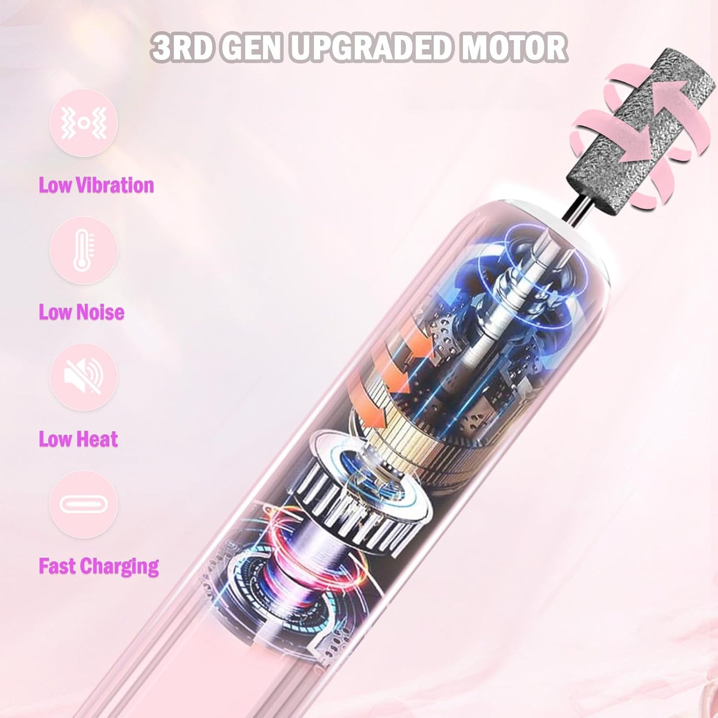 Professional Nail Drill Set, 2,0000 RPM Electric Nail File with 12 Grinding Head & 100Pcs Sanding Bands for Acrylic Gel Nails, Manicure and Polishing (Pink)