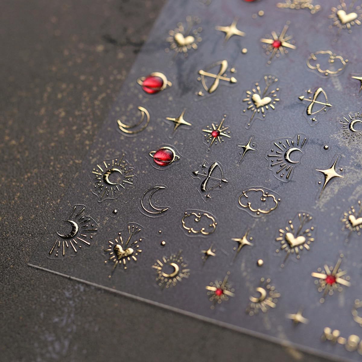 Star Moon Nail Art Stickers Golden 5D Embossed Jelly Nail Decals 1PCS Gold Bronzing Star Moon Planet Luxury Nails Design Self-Adhesive Manicure Slider Accessories for Women DIY Nail Art Decorations