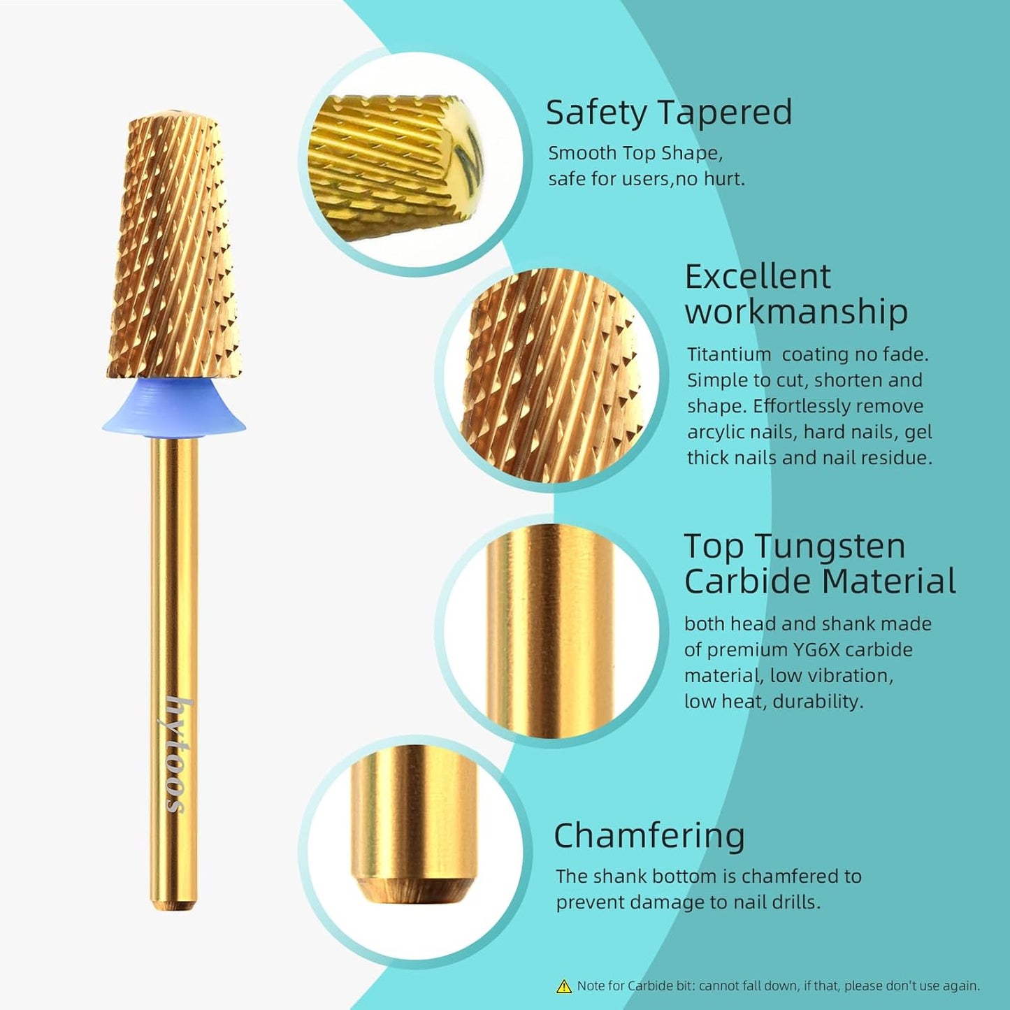 Safety Tapered Nail Drill Bits,Titanium Coating Rounded Barrel Carbide Nail Bit, 3/32 Two-way Rotate Drill Bits for Nails, Manicure Drills Files Accessories Remove Gel Tool, Medium