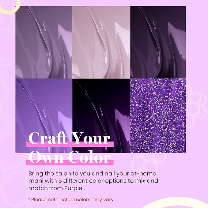 beetles Gel Polish Grape Vine Purple 6 Colors Purple Lavender Dark Lilac Glitter Pink Nail Polish Soak Off Uv LED Gel Nail Kit Salon Diy Nail Art Manicure Salon Home Gifts for Women