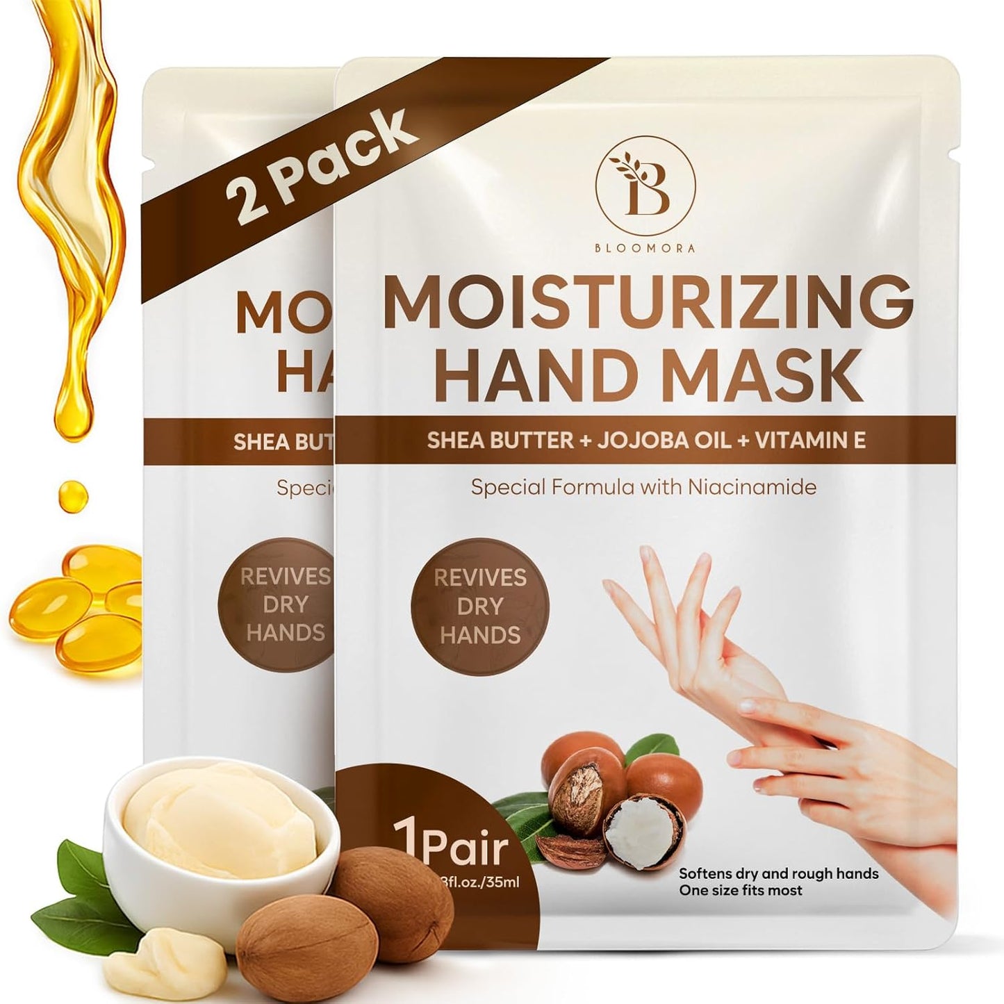 Repairing Hand Mask for Dry Cracked Hands, Hand Masks with Shea Butter, Jojoba Oil & Vitamin E, Moisturizing Gloves, Skin Care Gifts for Women & Men, Self Care Gifts for Women (2 Pairs)