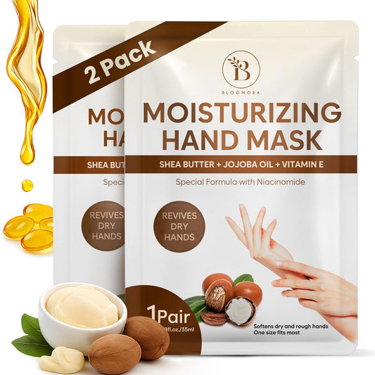 Repairing Hand Mask for Dry Cracked Hands, Hand Masks with Shea Butter, Jojoba Oil & Vitamin E, Moisturizing Gloves, Skin Care Gifts for Women & Men, Self Care Gifts for Women (2 Pairs)