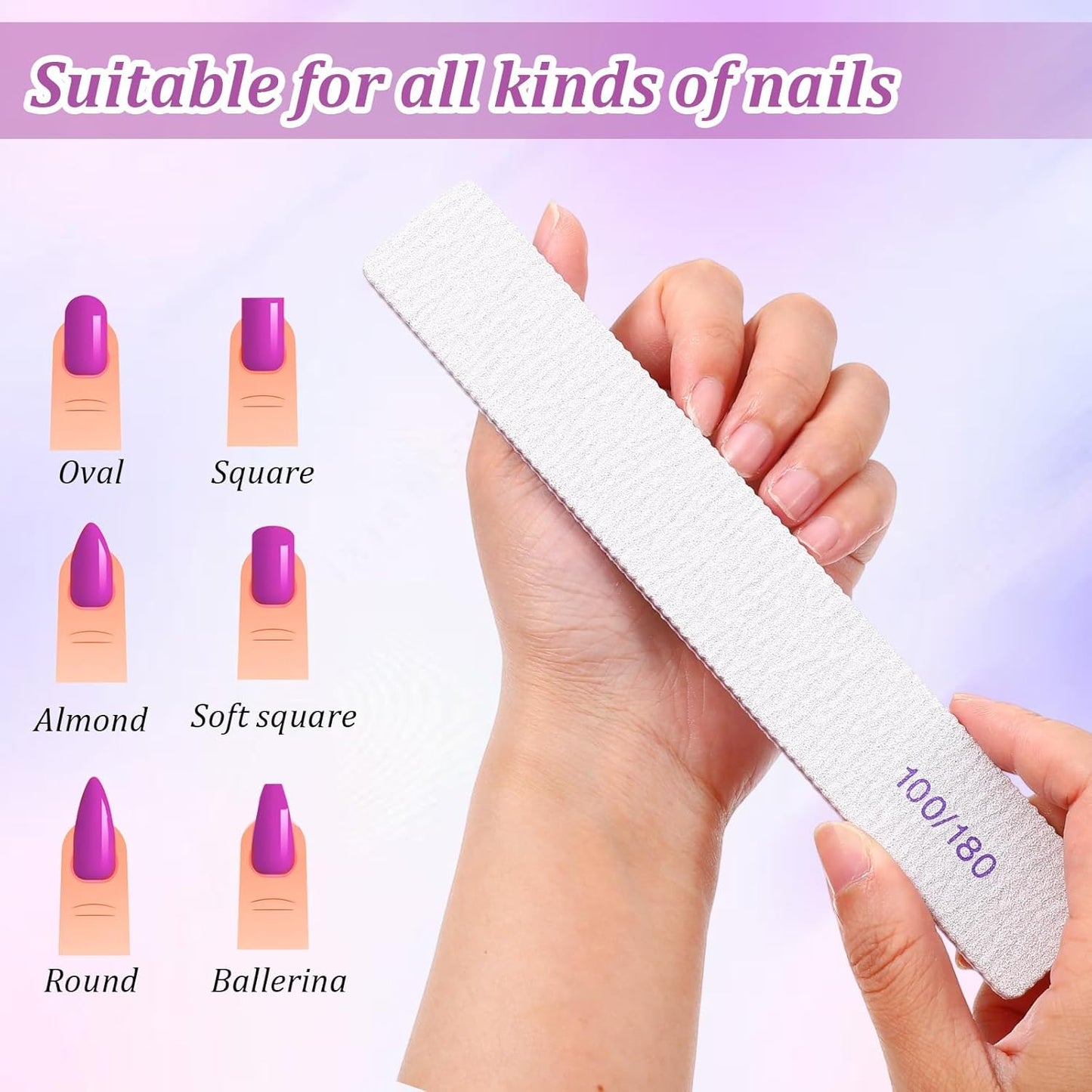 150 Pcs Nail Files 100/180 Grit Double Sides Professional Reusable Emery Board Nail Files for Acrylic Manicure Tools Suit for Home Salon
