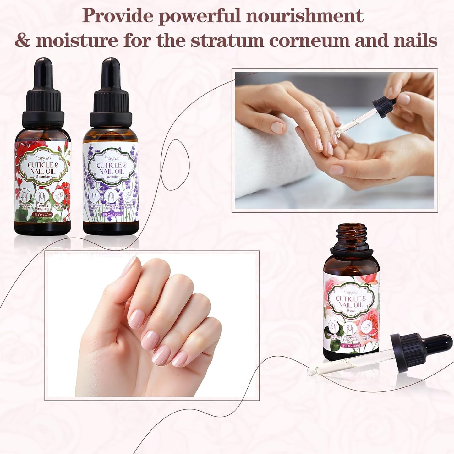3 Pack Cuticle Oil, 3 in 1 Hydrating Oil for Strengthen Dry Nails Care, Soothe Cracked Cuticles, Thin Nails & Moisturize Hands, Non-Greasy, Cruelty-Free, Rose, Geranium, Lavender