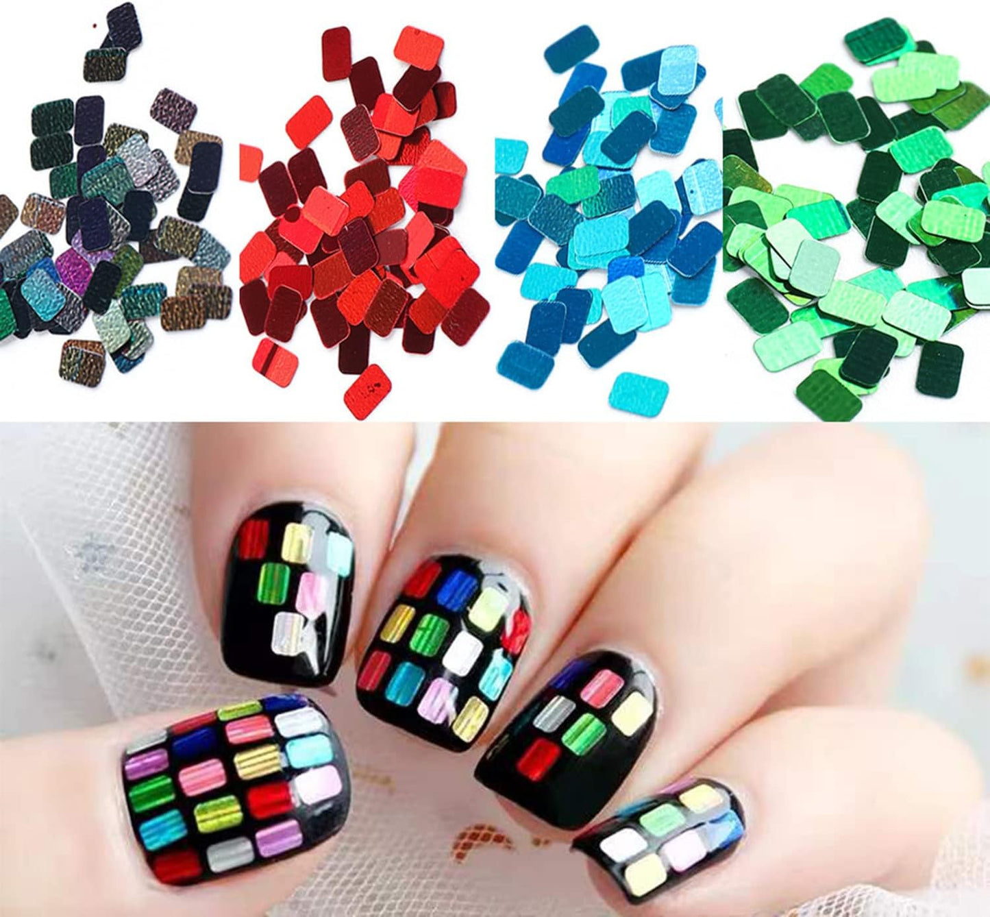 Square Glitter Nail Art Sequins, 12 Colors Rectangle Glitters Flakes Design, Holographic 3D Sparkly Acrylic Nails Supplies for Women Girls Manicure Powder Charms Decorations, DIY Shiny Nail Art Tips