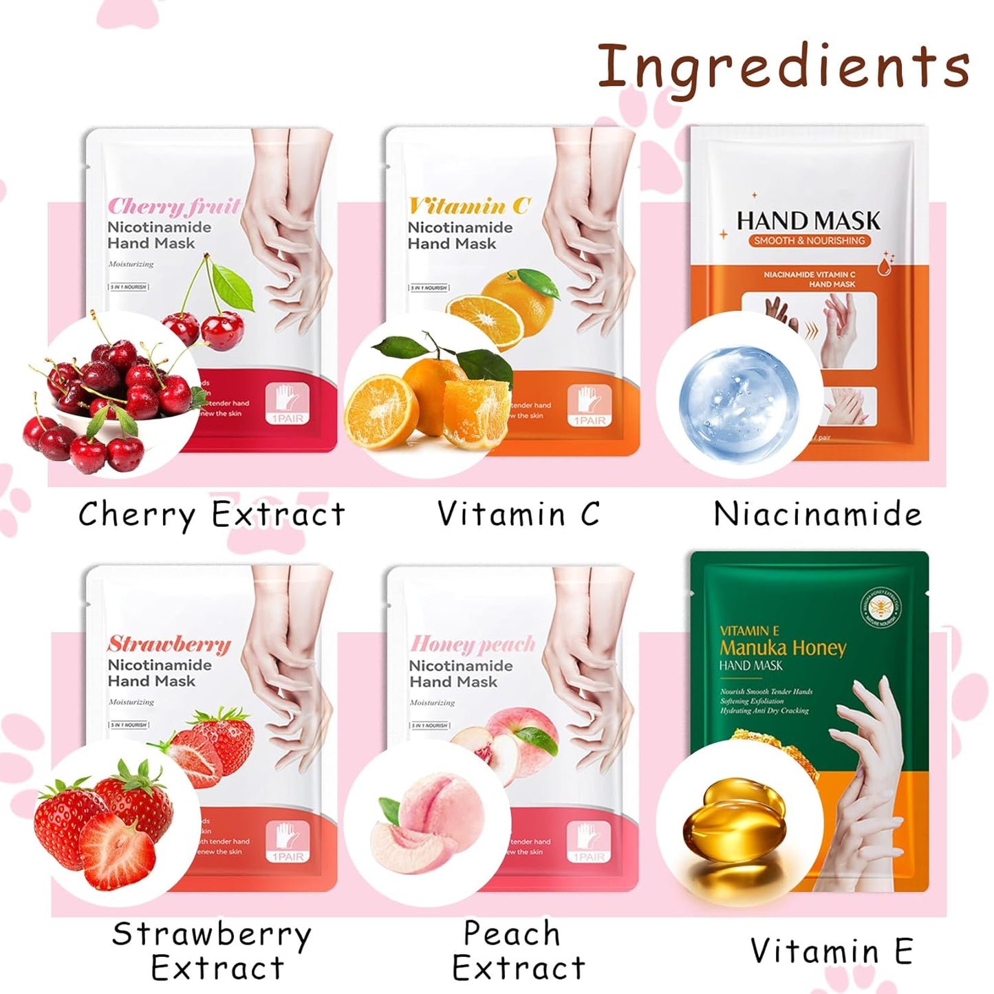 Hand Masks, 6 Pairs Hydrating Exfoliating Hand Peeling Mask, Smooth Hand Masks Moisturizing Gloves Overnight for Dry, Rough, Cracked Hands, Hand Skin Moisturizer Glove for Women Men（E