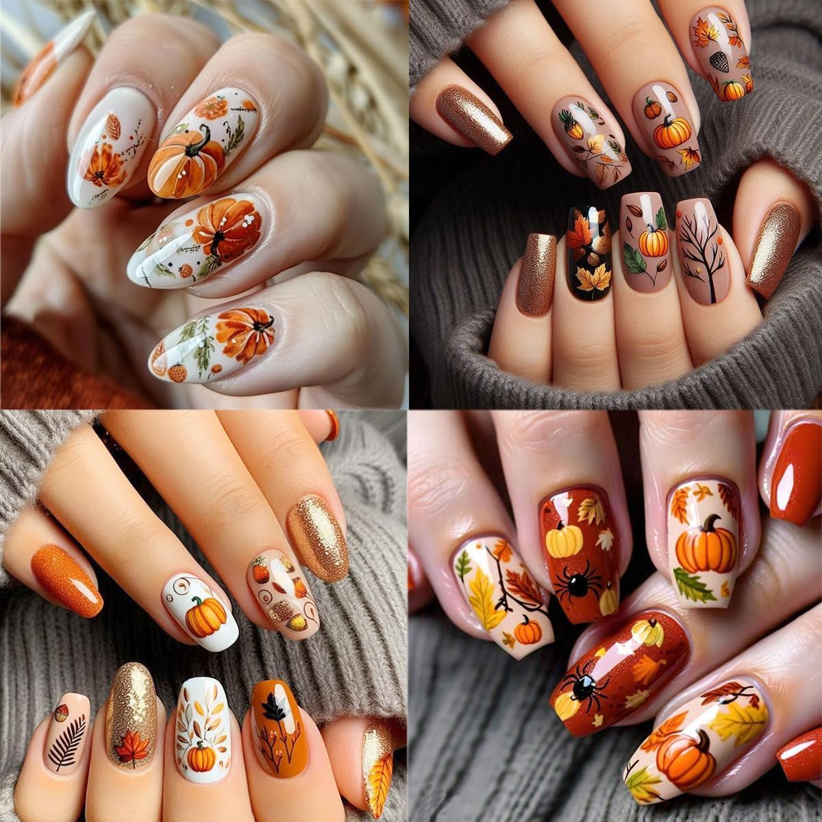 8 Sheets Fall Nail Art Stickers 3D Self-Adhesive Autumn Nail Stickers Maple Leaf Pumpkin Designs Sticker Nail Art Supplies Thanksgiving Nail Decals for Women Girls Acrylic DIY Manicure Decorations