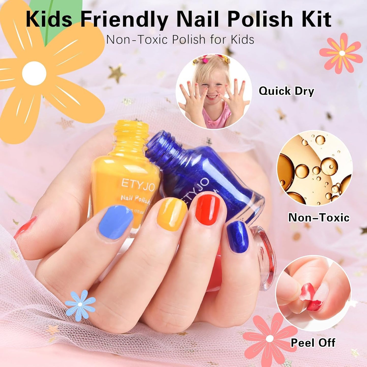 Kids Nail Polish - Quick Dry Non-Toxic Nail Polish Set 10 Colors Water Based Peel Off Nail Polish Kit for Girls Age 3+ Gift
