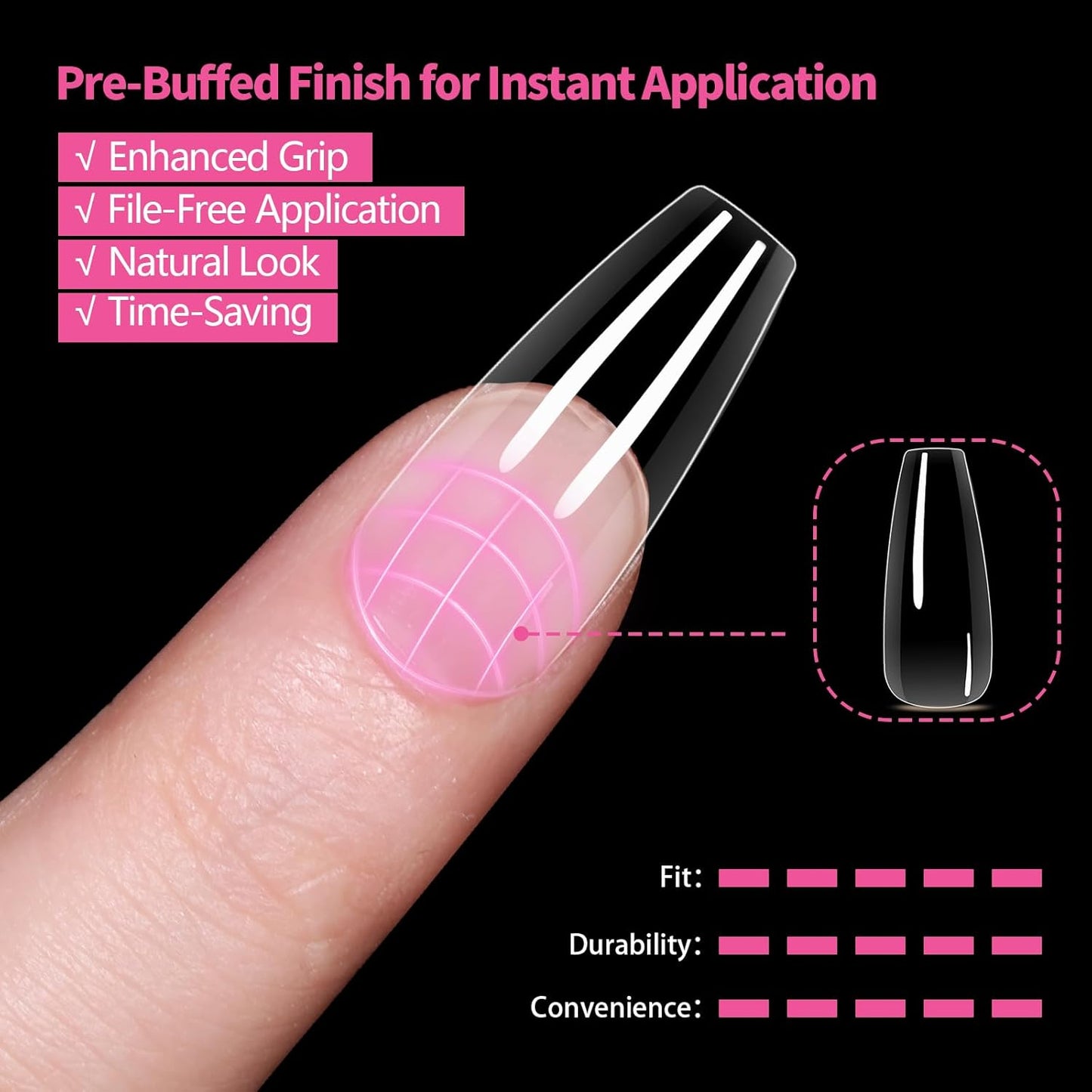 Medium Coffin Nail Tips 504PCS, Clear Acrylic Full Cover Gel Press on Nail Tips for DIY, 12 Sizes Pre-Shaped False Nails with Glossy Finish, Professional Manicure Kit & Easy Application